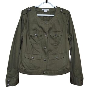 Women's Liz Claiborne Olive Green Denim Blazer Jacket, Size L